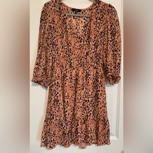 Lulu’s Parkside Mauve Multi Print Half-Sleeve V-Neck‎ Mini Dress Size Medium